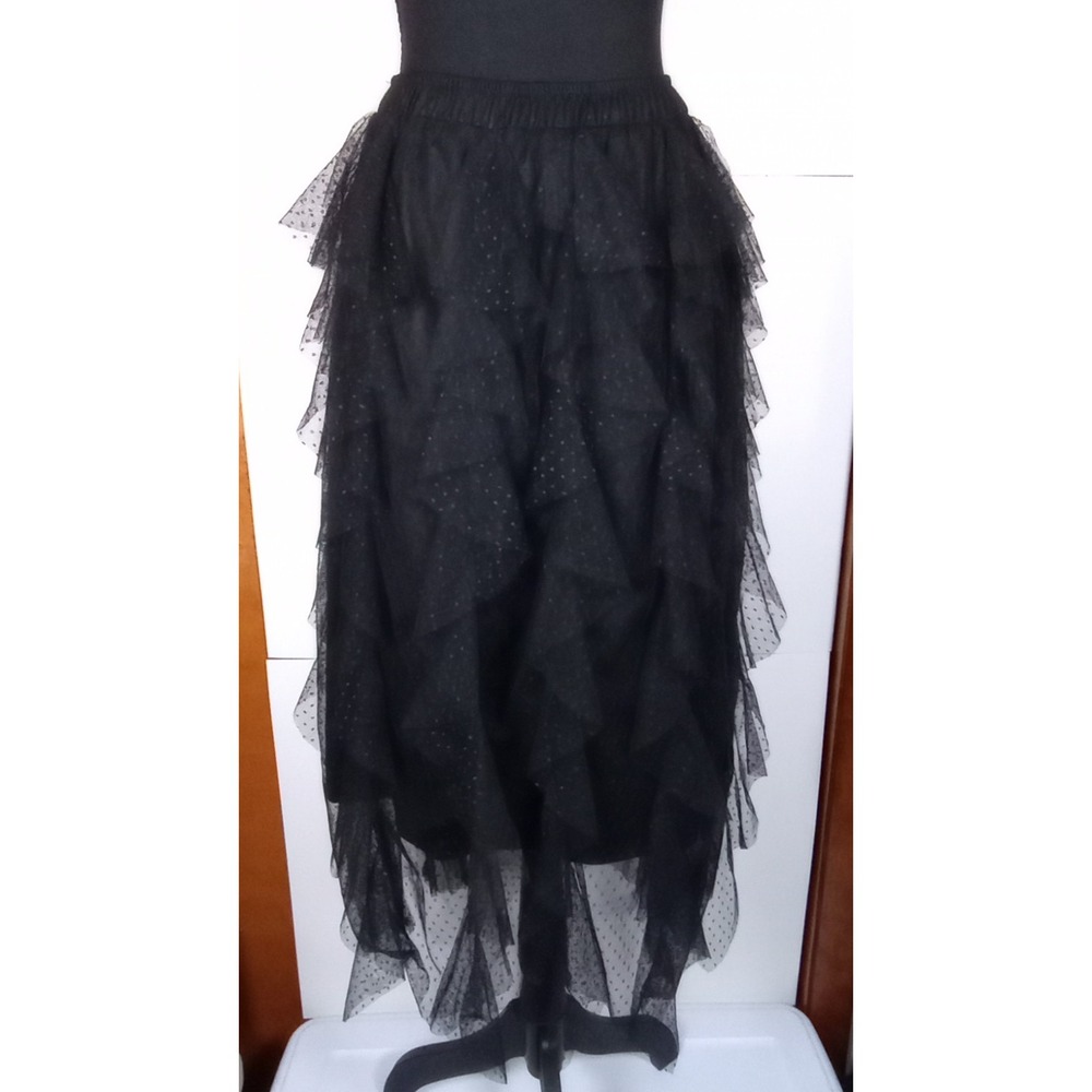 Live 4 Truth Black Ruffle Tulle Waterfall Dot Skirt Sz Small Lacey Witchy, GOTH
